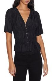 FRAME Gathered V-Neck Silk Blouse in Noir at Nordstrom  at Nordstrom